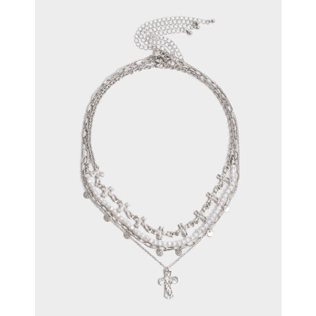 Collar Corto Con Cruz Plateado