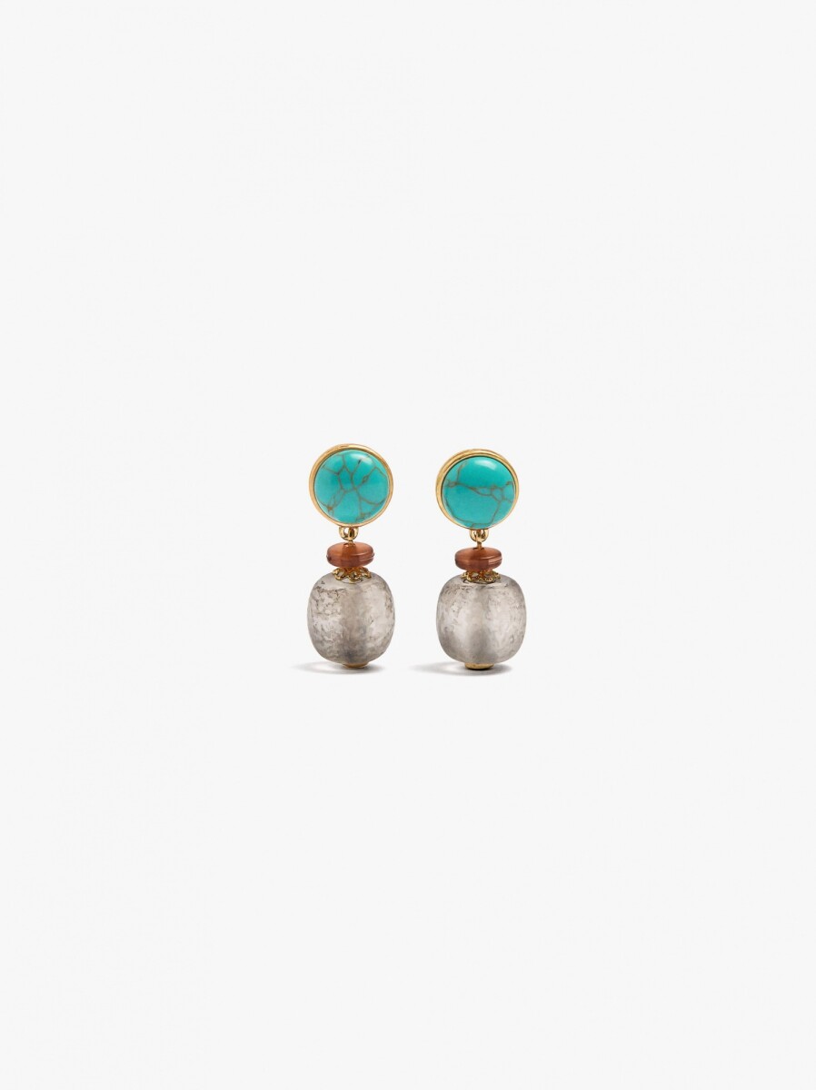 Pendientes Con Piedra Y Cuenta De Vidrio - multicolor 