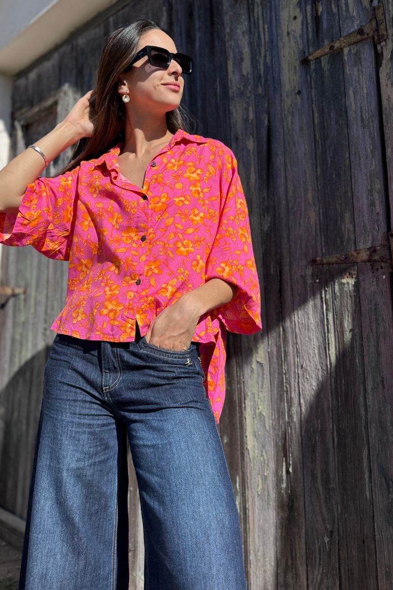 Camisa Flora Estampado rosa