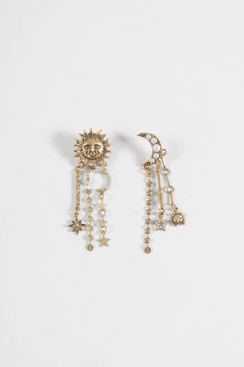 Caravanas sol y luna antique metal dorado