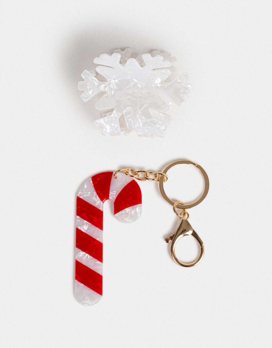 Set De Llavero Y Broche Navidad - Combinacion Tricolor 