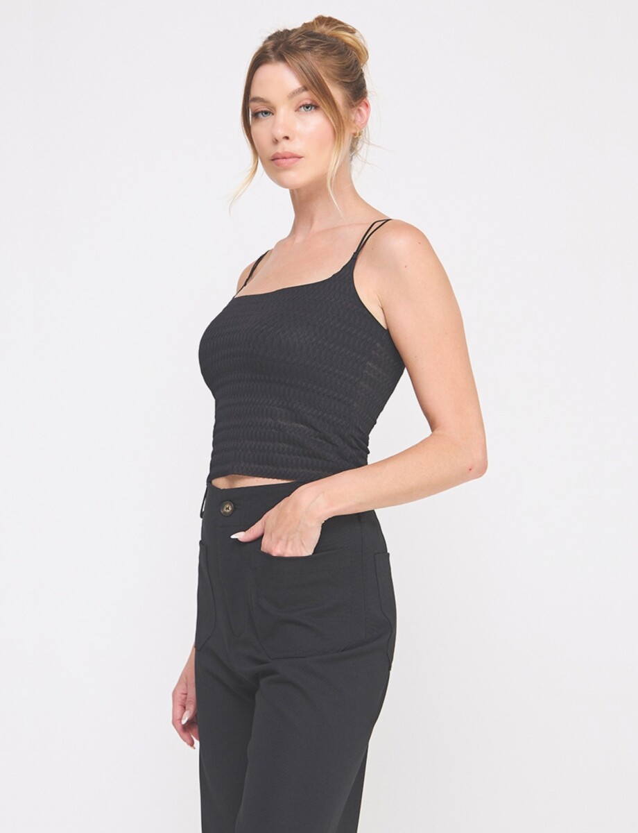 Top Crop Texturado Con Breteles Dobles Cruzdos - Negro 