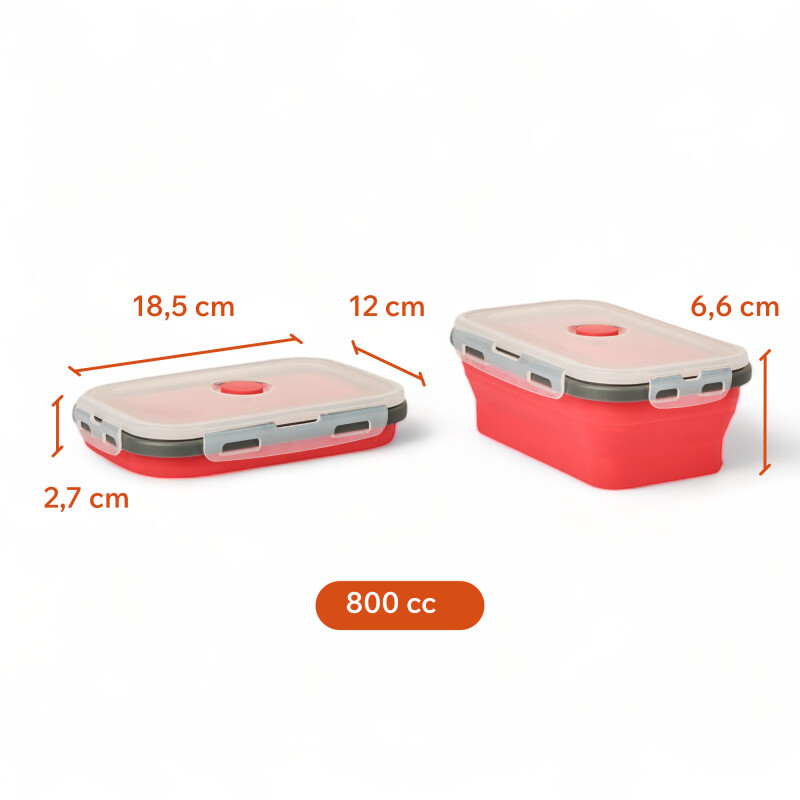 Set X4 Taper Contenedor Silicona Plegables Tapa Plastico Hermetica Rojo