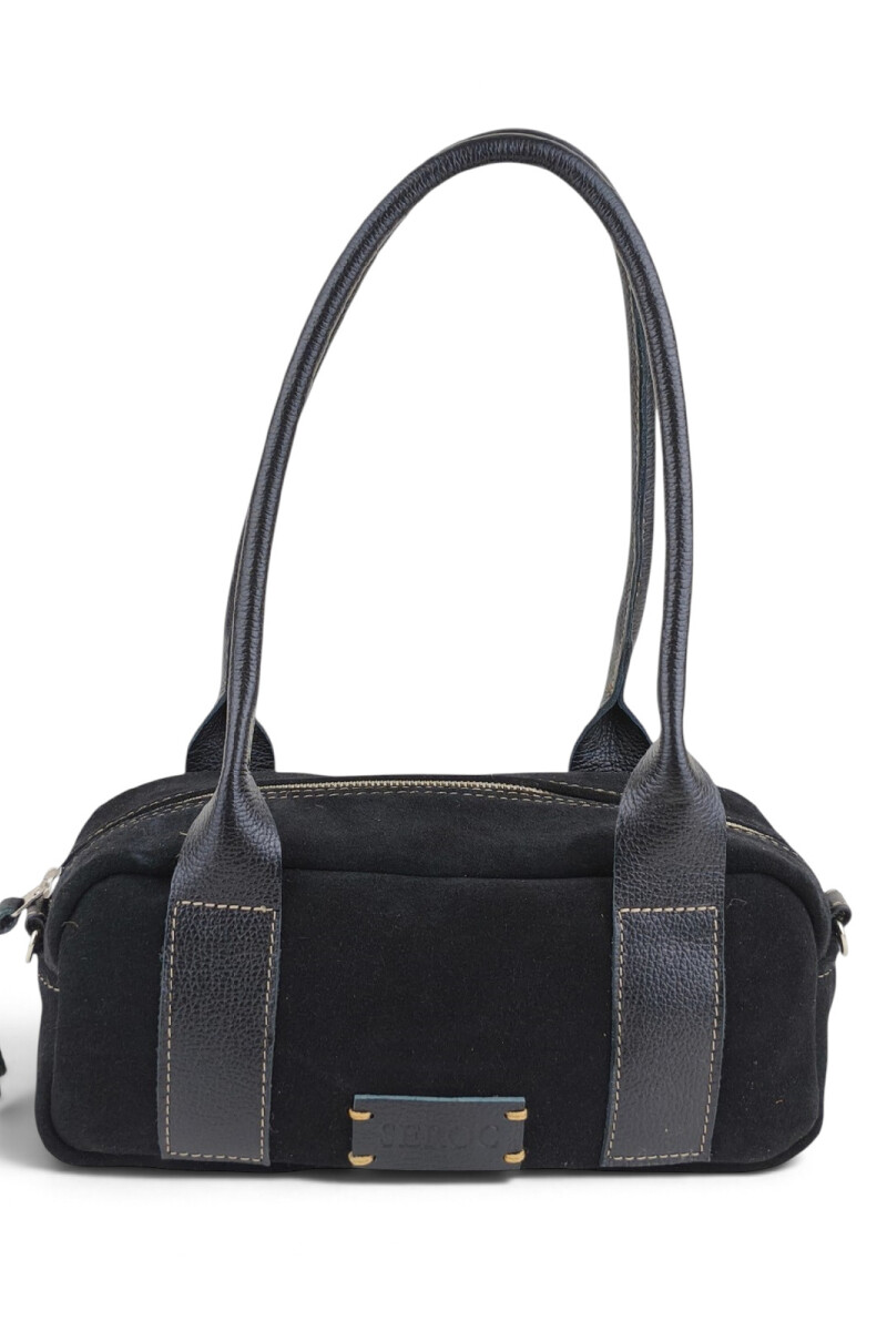 Cartera Baguette en cuero con gamuza Negro