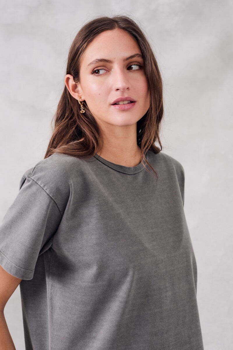 Remeron Oversize Algodon Lavado Gris Oscuro