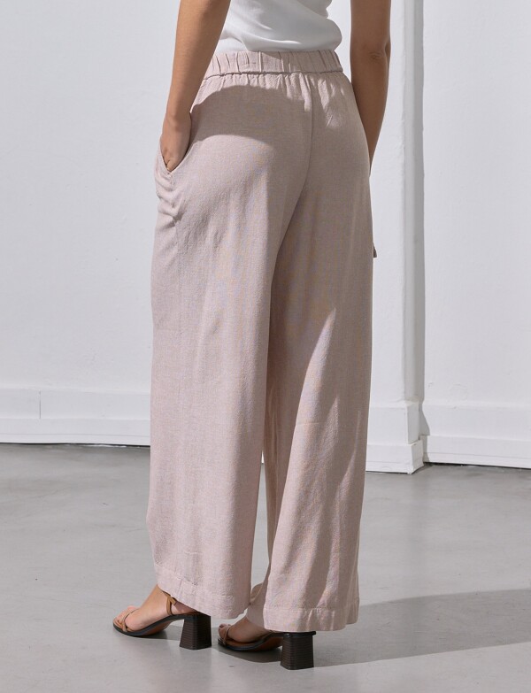 Pantalon Lino Wide Leg Bls TOSTADO