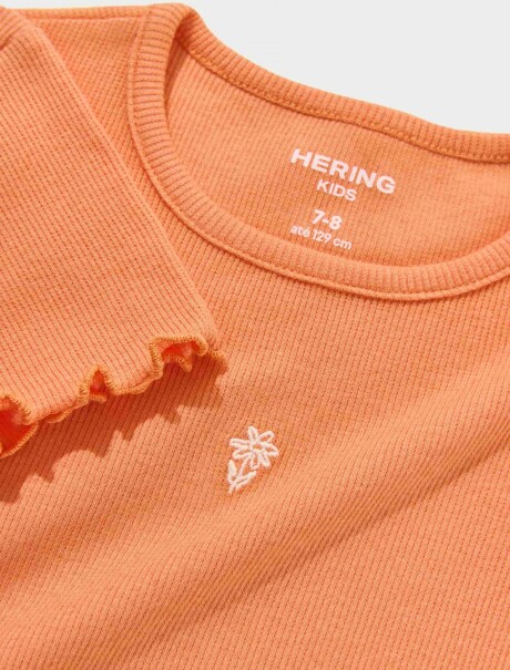 BLUSA CON BORDADO EN TELA ACANALADA NARANJA