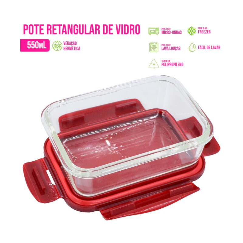 Pote hermético de vidrio rectangular 550 ml ROJO