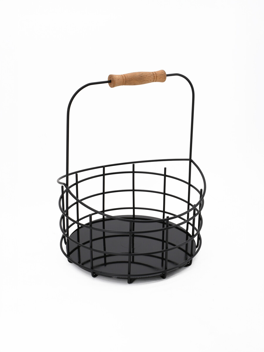FRUTERO METAL CON ASA DE BAMBOO - NEGRO 