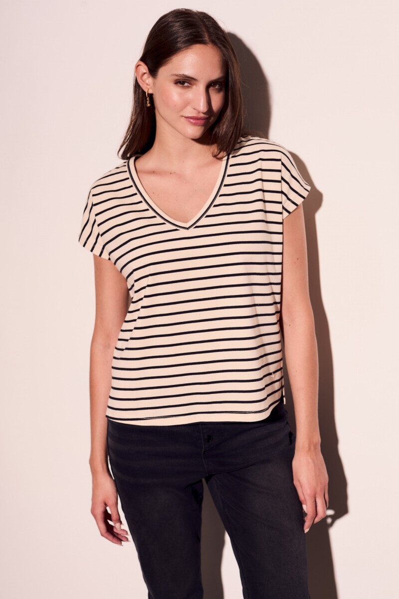 Remera Rayada - Crudo - Nácar 
