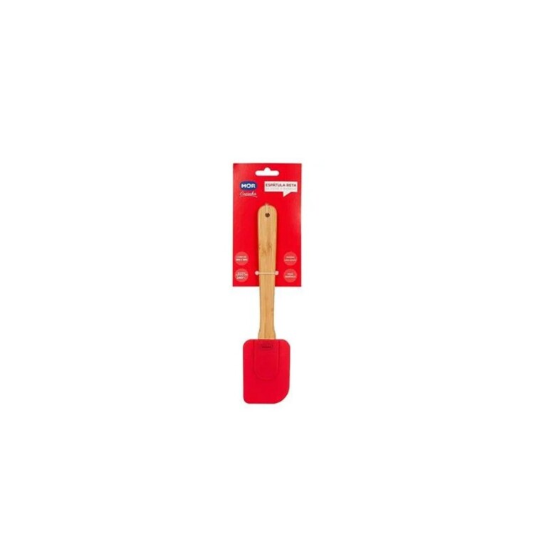 ESPATULA RECTANGULAR DE SILICONA Y BAMBU MOR ROJO