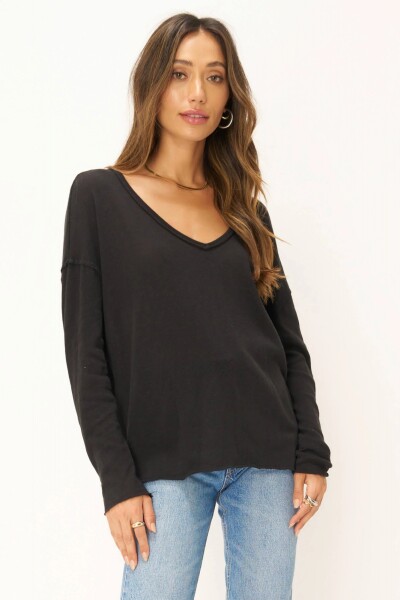 MAE TEXTURED V-NECK LONGSLEEVE Negro