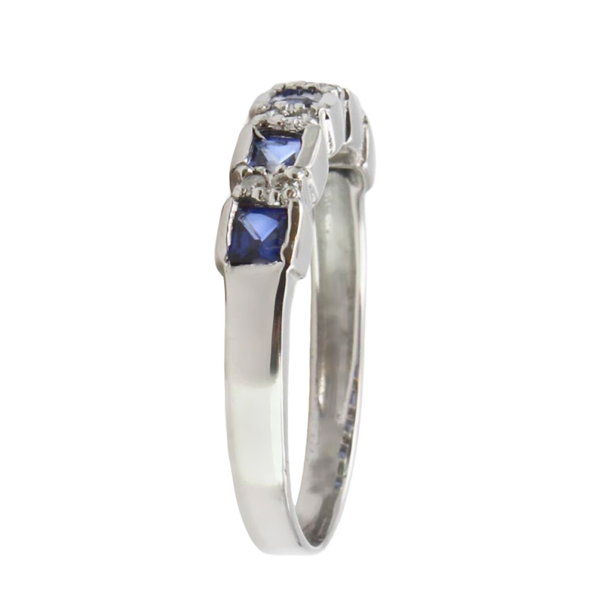 Anillo Cata de oro blanco 18k con brillantes y zafiros azules 