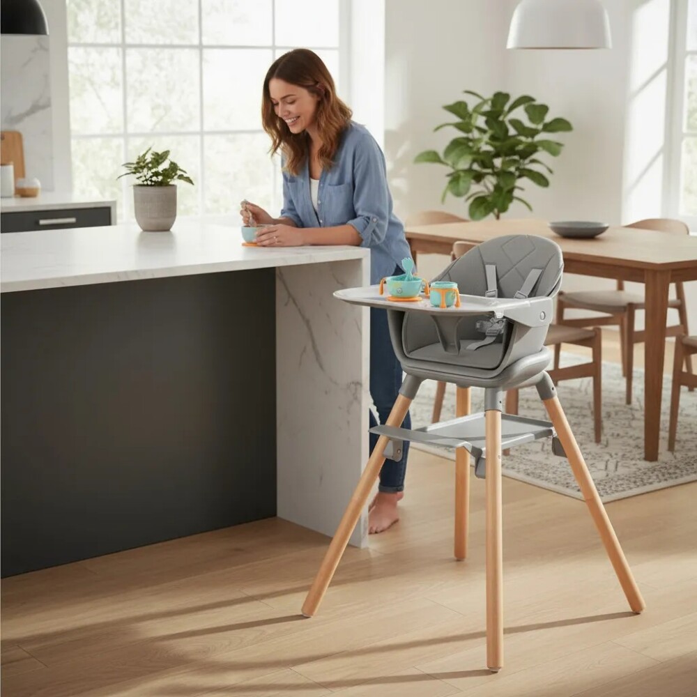 Silla de comer WOODY 6 en 1 KIKKABOO gris Silla de comer WOODY 6 en 1 KIKKABOO gris