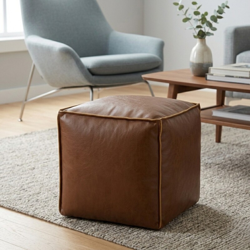 PUFF CUAD SIMIL CUERO CAMEL 45X45X40CM Unica