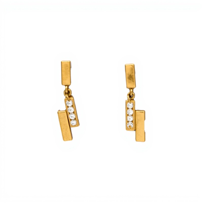 Caravanas colgantes Zirconia doble fila de oro - Oro bajo - Zirconia- CA8254 conpiedra