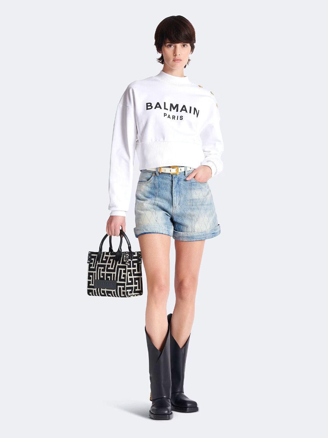 BALMAIN - TOTE BAG DE PIEL Y JACQUARD CON MONOGRAMA B-ARMY 0