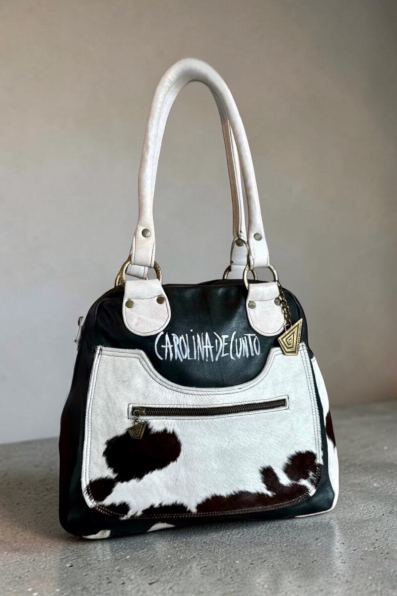 Cartera Artemisa Pelo Blanco Y Negro Combinada 