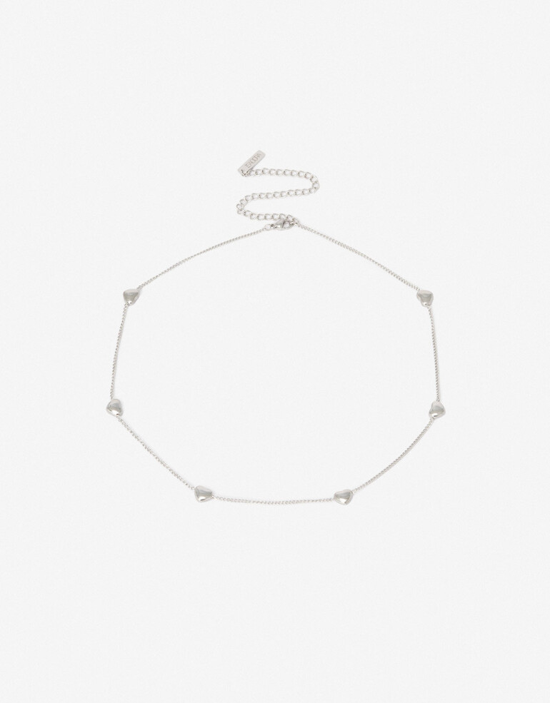 Collares Cortos Metal Collar Corto De Acero Con Corazones - Plateado