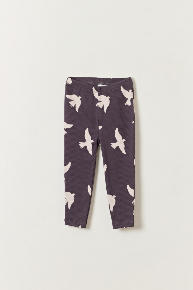Calza rib estampada Aves Gris