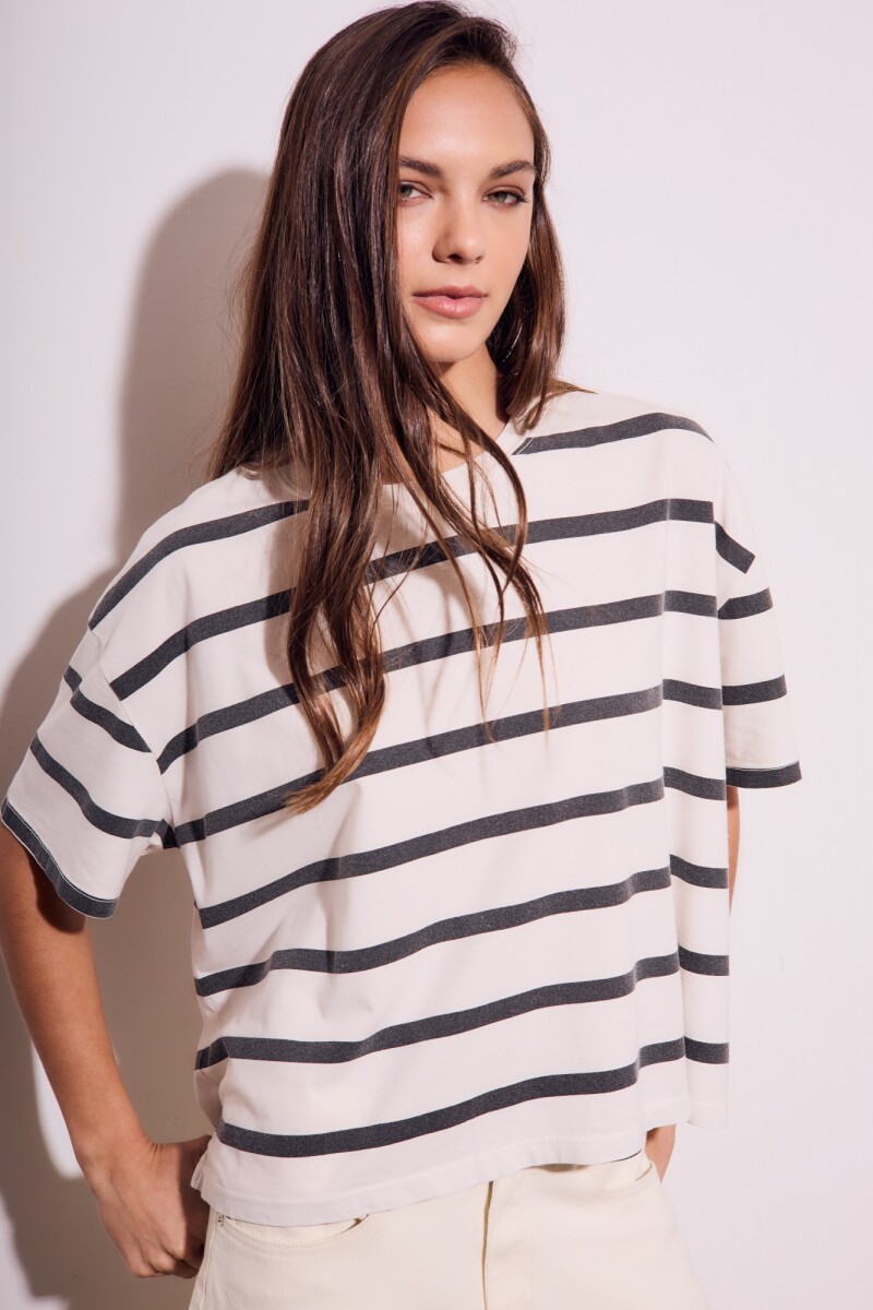 Remera Algodon Lavado Rayas Negro