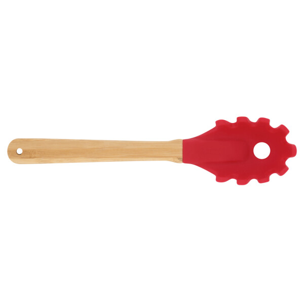 TENEDOR DE PASTA EN SILICONA Y BAMBÚ MOR ROJO
