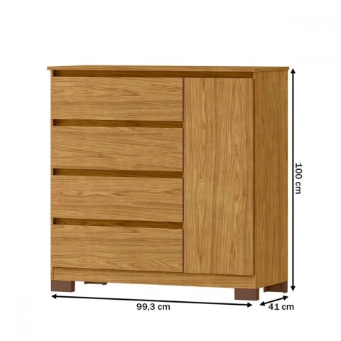 Comoda Cajonera Vega para Dormitorio 4 Cajones con Rieles Telescópicos y 1 Puerta - Marrocos Comoda Cajonera Vega para Dormitorio 4 Cajones con Rieles Telescópicos y 1 Puerta - Marrocos