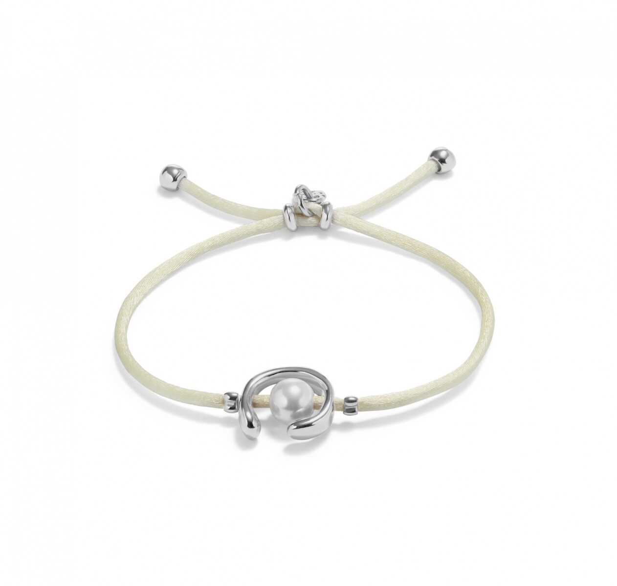 PULSERA DE HILO CREMA CON PERLA SHELL FORNITURA BAÑADA EN PLATA DE LEY. - Pulsera 