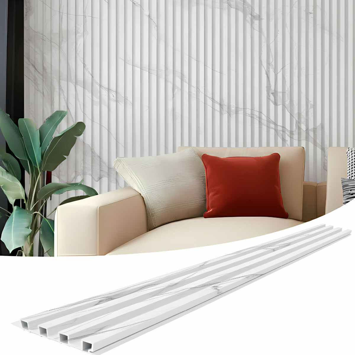 Pack x10 Wpc Simil Madera Wall Panel Lambrin 2.90x16.7 - Color Blanco Mármol 