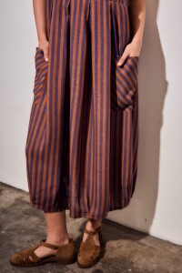 Vestido Rayado Con Lino Multi