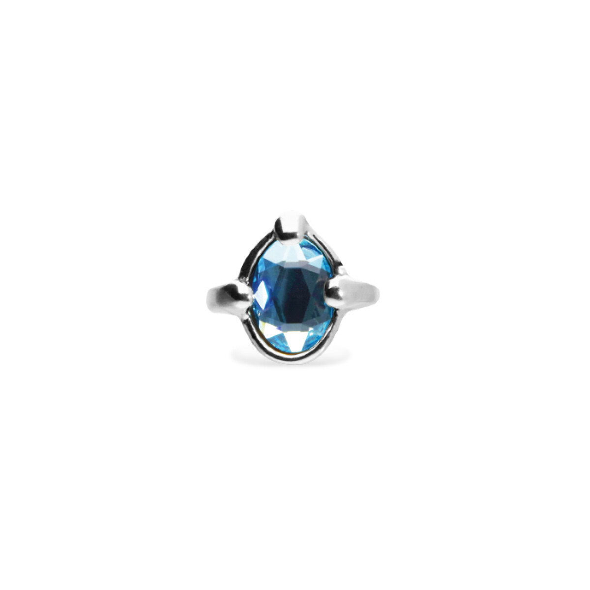 ANILLO DE ALEACIÓN DE METALES BAÑADO EN PLATA DE LEY CON UN CRISTAL FACETADO AZUL - Anillo 