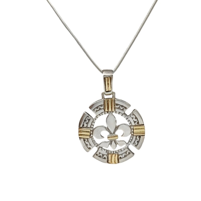 Dije Medalla Flor de Lis-Plata y Oro-Sin Piedra-CP5276 sinpiedra