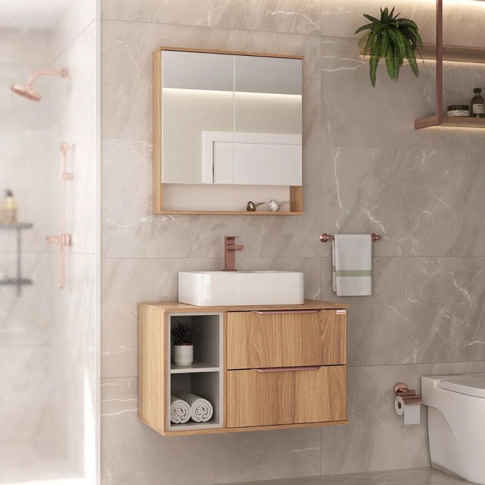 Mueble de baño suspendido Livia 78cm catedral con bacha de loza Mueble De Baño Suspendido Livia 78cm Catedral Con Bacha De Loza