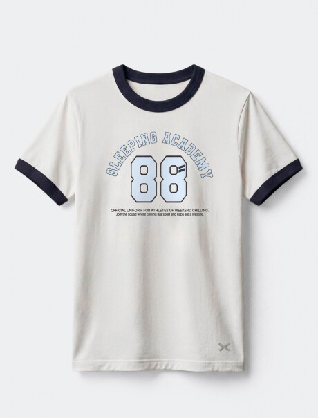 CAMISETA JUVENIL CON ESTAMPADO Y RIBETE EN CONTRASTE AZUL