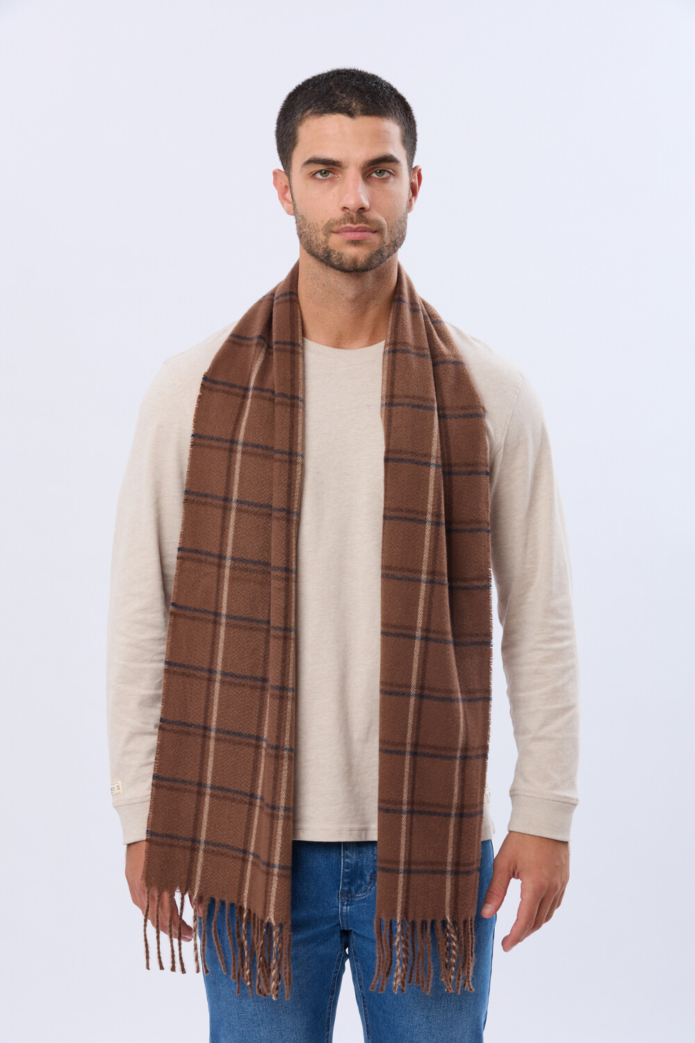 BUFANDA TEJIDA A CUADROS Camel