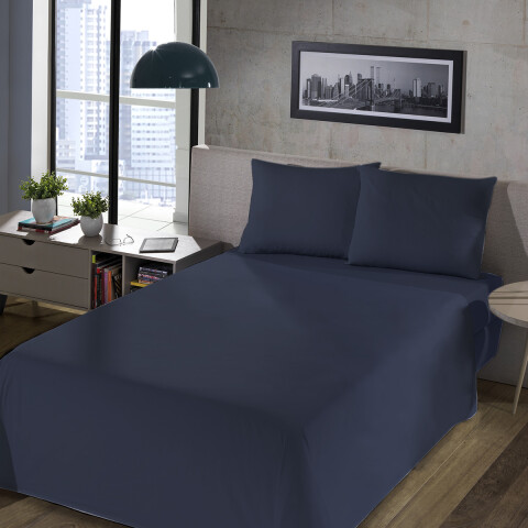 Juego Sábanas 1 Plaza Richmond House Lisas 100% Microfibra AZUL MARINO