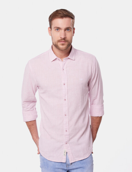 CAMISA DE LINO RAYADA Rosa