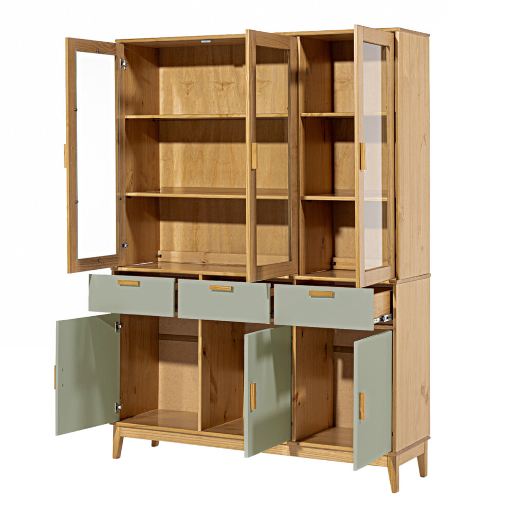 CRISTALERO 6 PUERTAS 3 CAJONES APARADOR MODULAR EN MADERA MACIZA VERDE