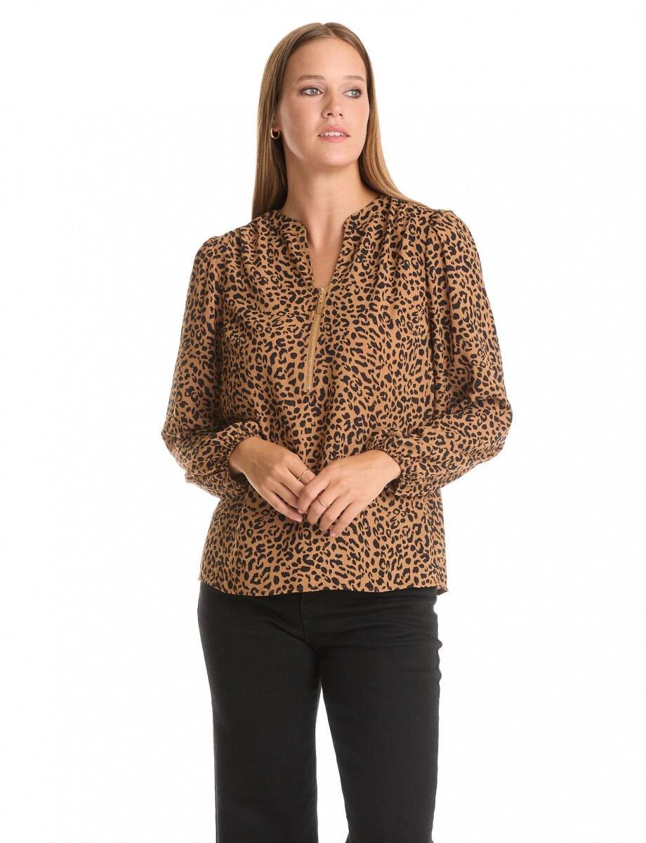 Blusa Zip - Negro/tostado 