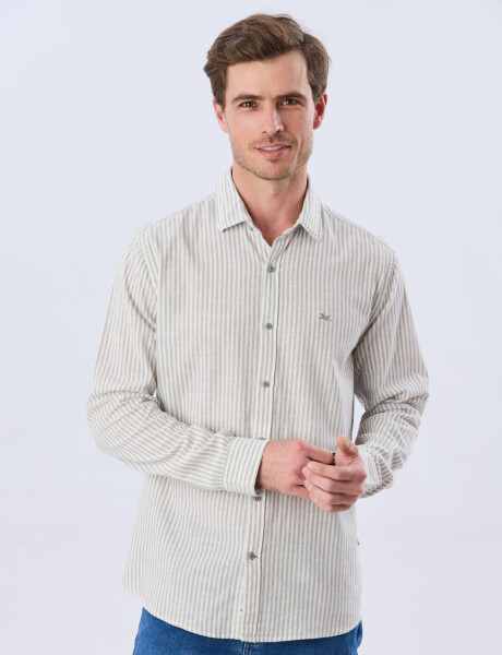 CAMISA RAYADA DE LINO Verde