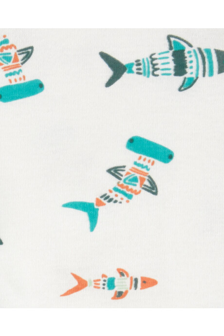 Set tres piezas de algodón, short, musculosa henley y body diseño peces Sin color