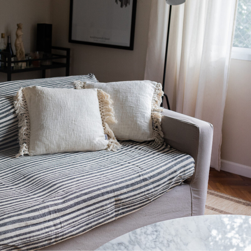 Manta para sillon y cama algodón Rayas Taupe 230cm