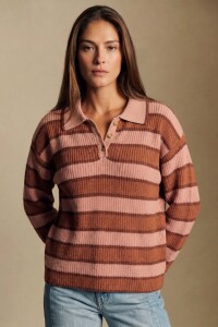 Sweater Polo Rayado Rosa Viejo