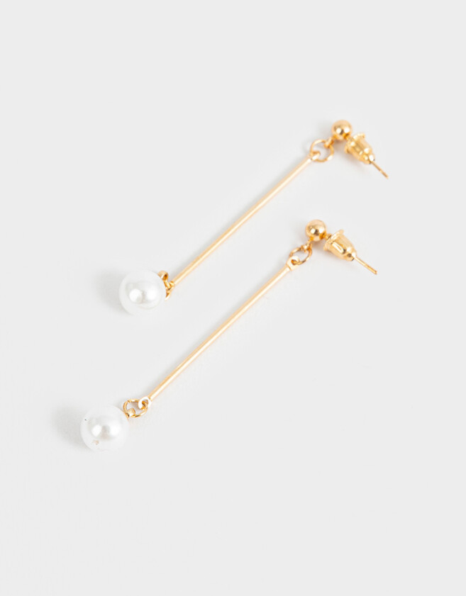 Aros Colgantes Largos Perlas Aros Colgantes Con Perlas - Dorado