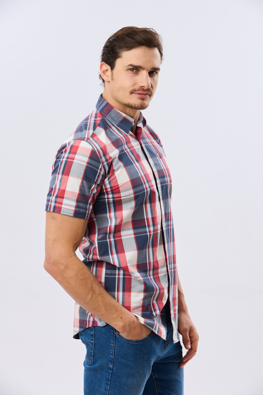 CAMISA MANGA CORTA CUADROS Rojo