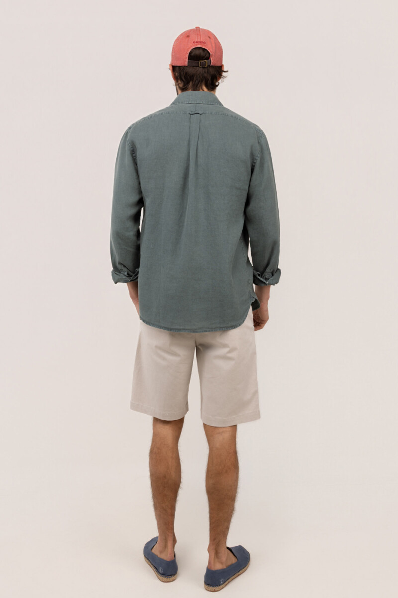 Camisa Lino Verde Oscuro