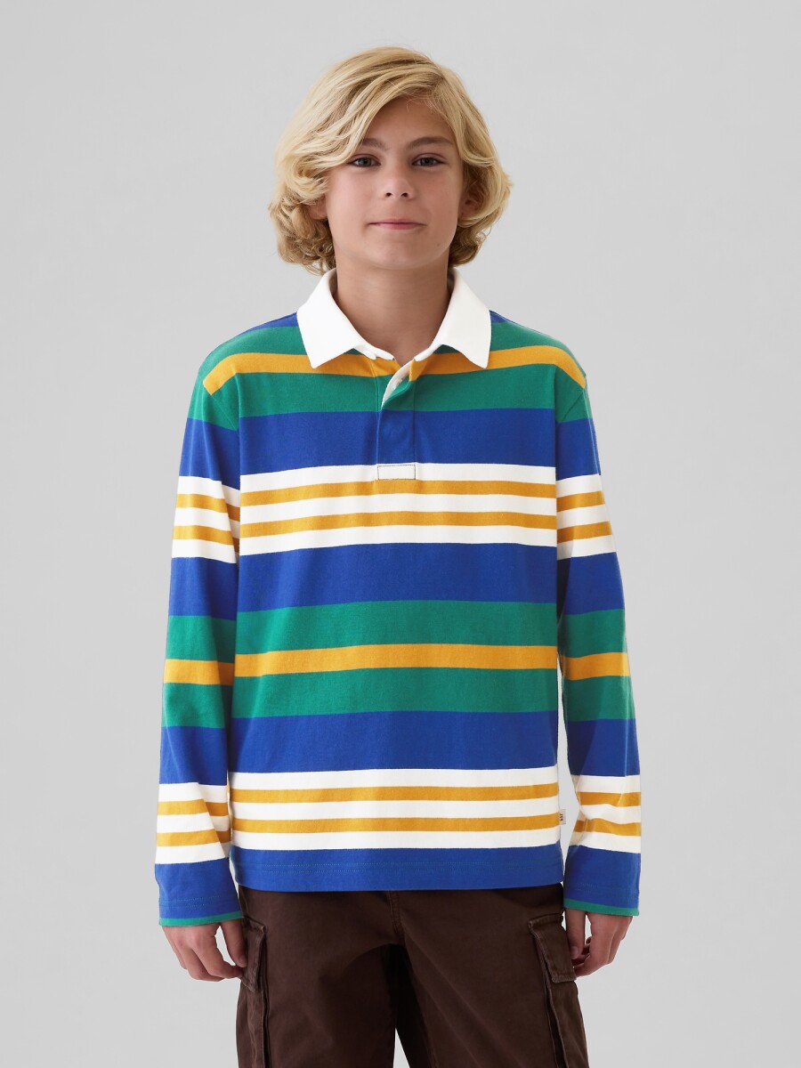 Remera Polo Manga Larga Niño - Blue Green Stripe 