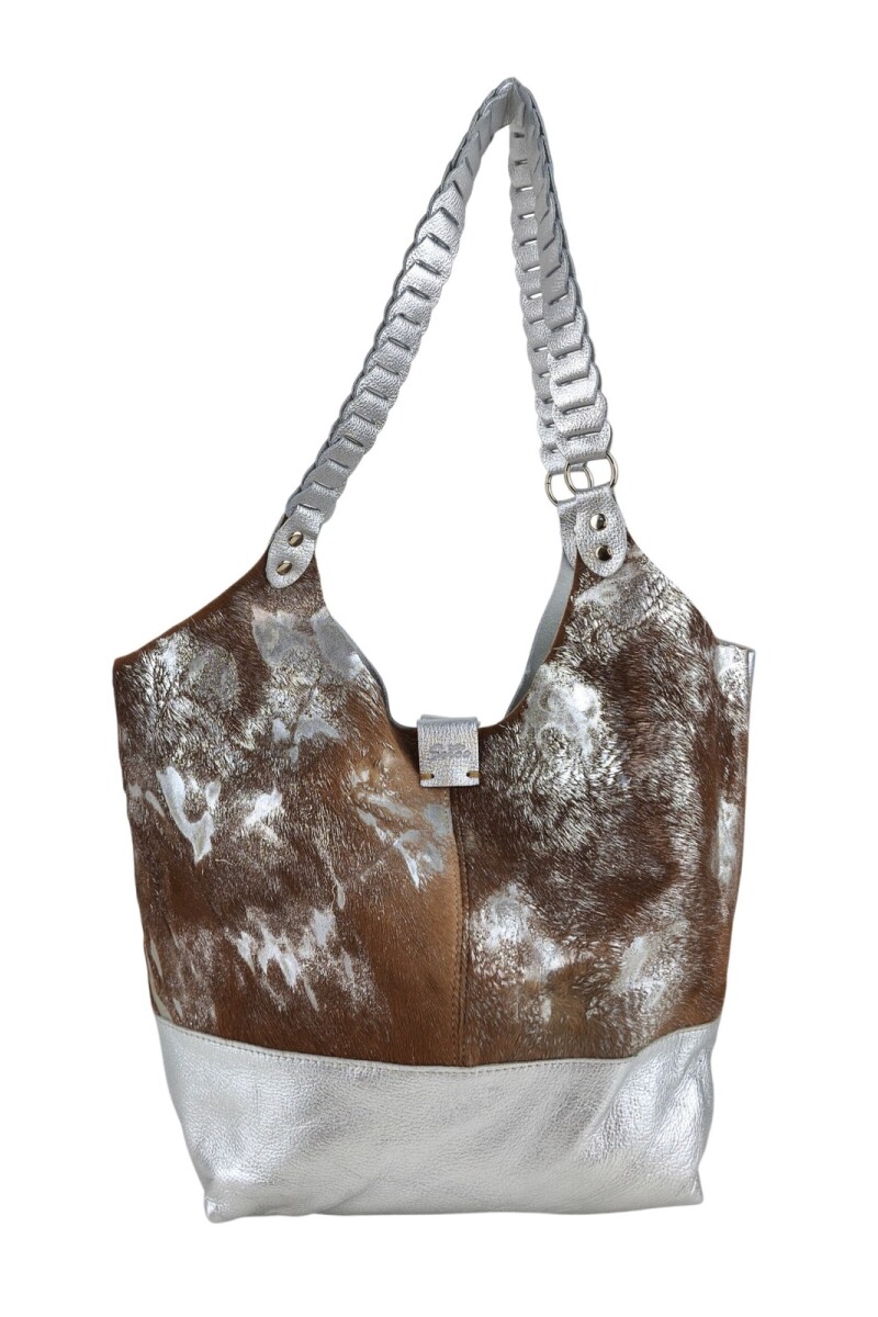 Tote bag de cuero Plateado con marrón