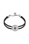 PULSERA DE CUERO DOBLE NEGRO CON DETALLE DE OJO EN ALEACIÓN DE METALES BAÑADO EN PLATA Y CRISTAL Pulsera