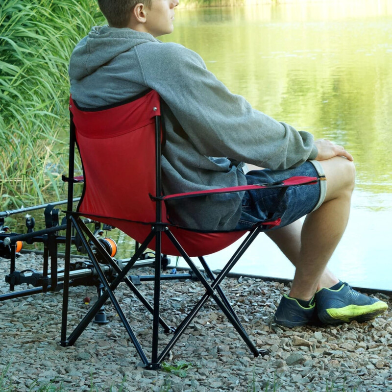 Silla Camping Pesca Plegable Estructura Metal Rojo